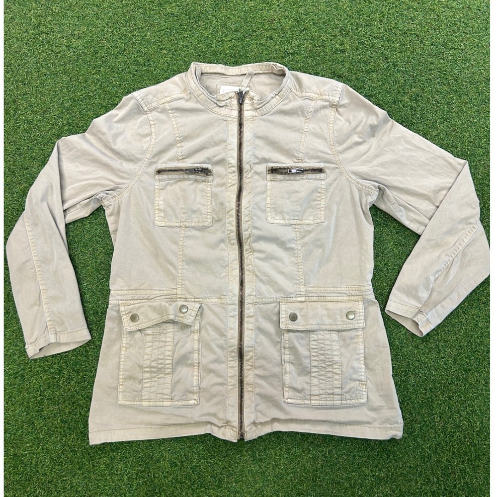 Sonoma Goods for Life Womens Khaki Tan Utility Jacket Full Zip Pockets Size L